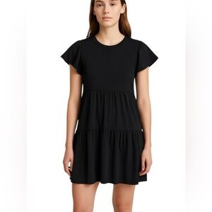 J Crew Black Tiered Short Sleeve T Shirt Dress